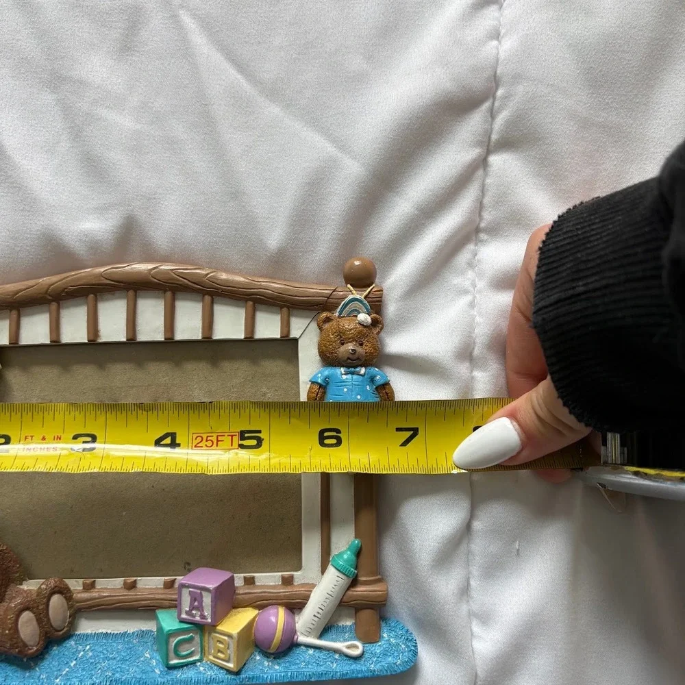 Vintage 90s Teddy Bear Baby Crib 3D Picture Frame Blue Brown Nursery